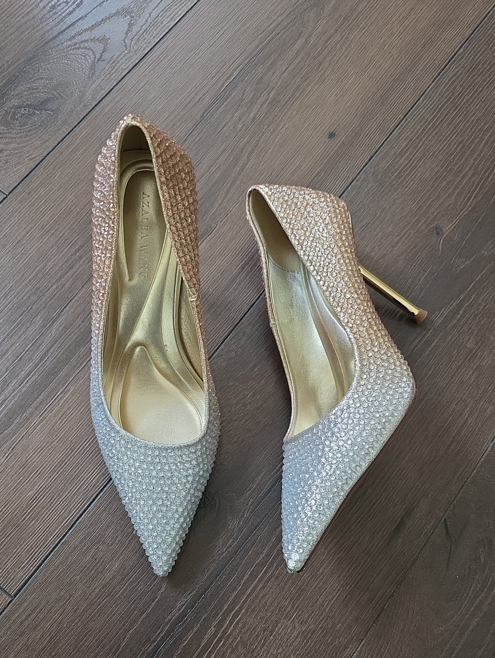Azalea Wang Akira Two-Tone Crystal Pointed Toe Pumps in Rose Gold and Silver
